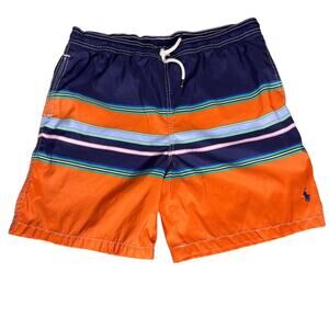 Polo Ralph Lauren Youth Boys' XL (18-20) Swim Trunks Navy Orange Stripes Pockets